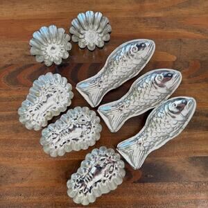 Vintage Salmon Mousse Molds and French Scalloped Tin Molds